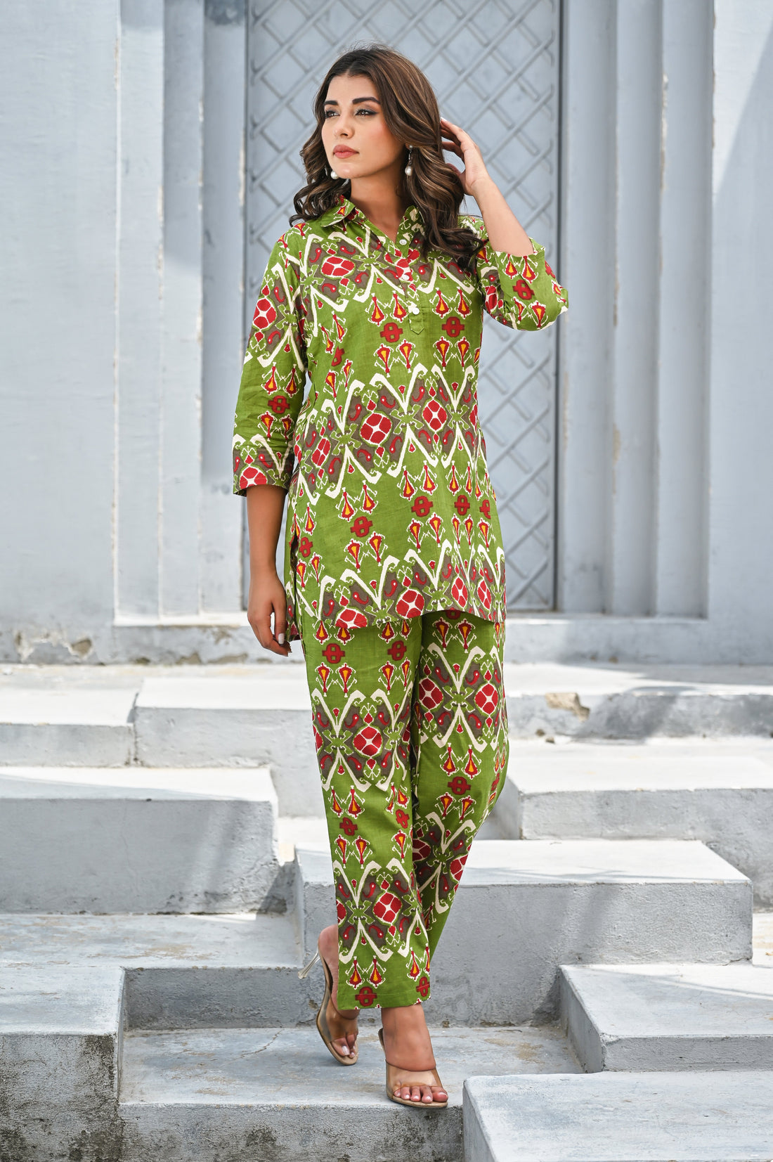 Green Floral Printed Cotton Co-ord Set for Women
