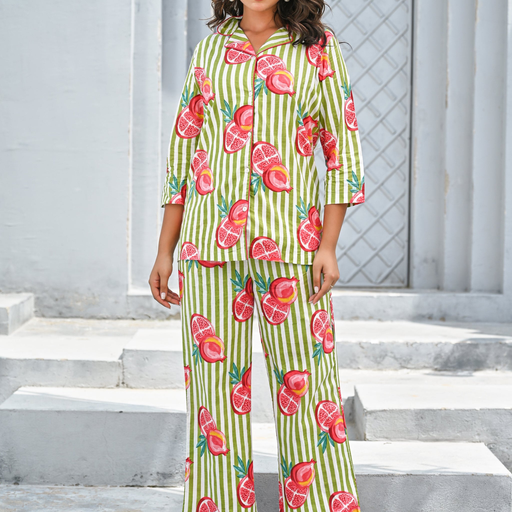 Women’s Green & Pink Pomegranate Print Co-ord Set