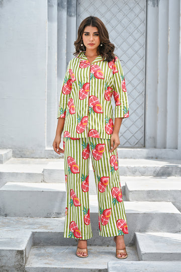 Women’s Green & Pink Pomegranate Print Co-ord Set