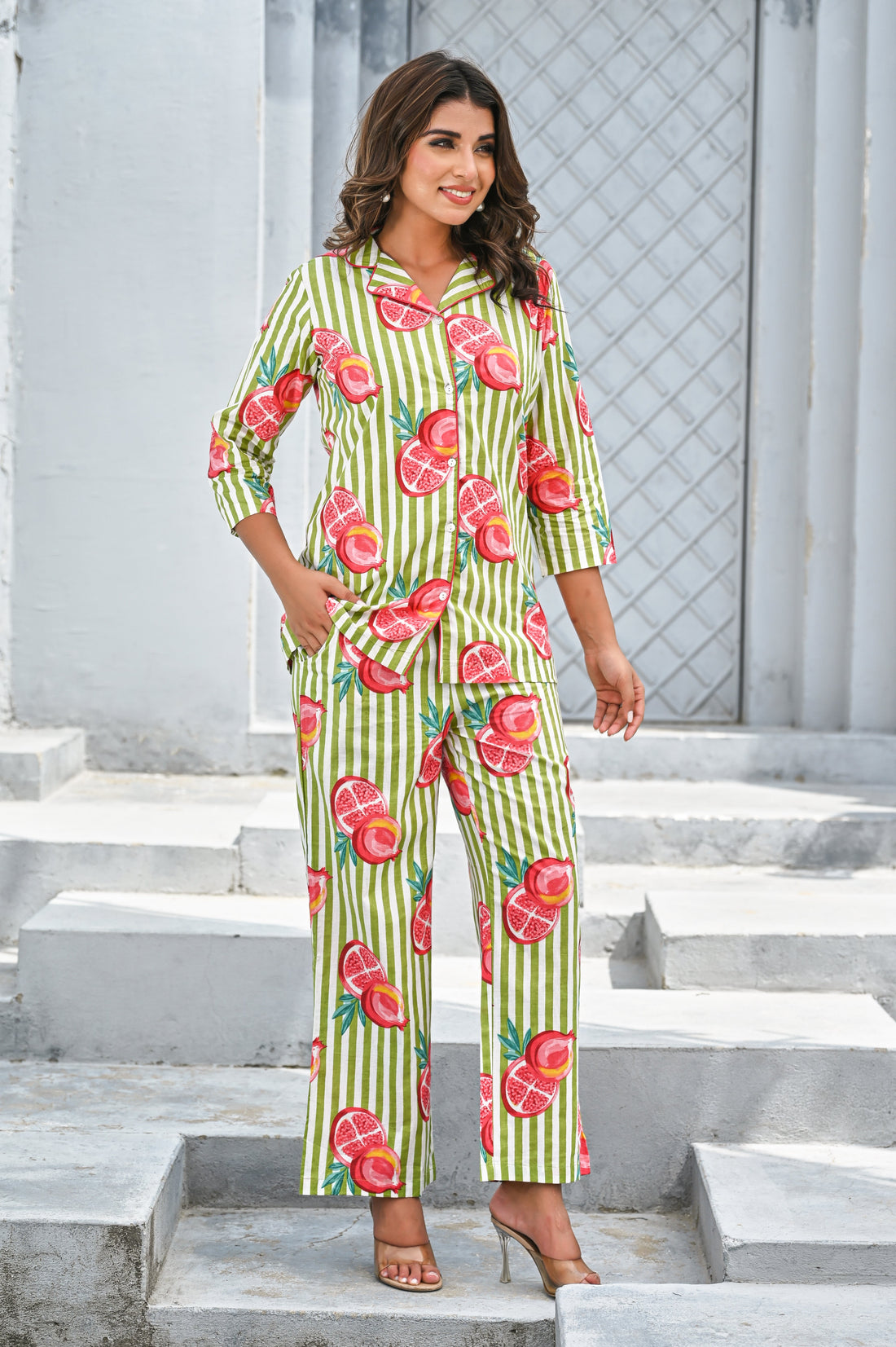 Women’s Green & Pink Pomegranate Print Co-ord Set