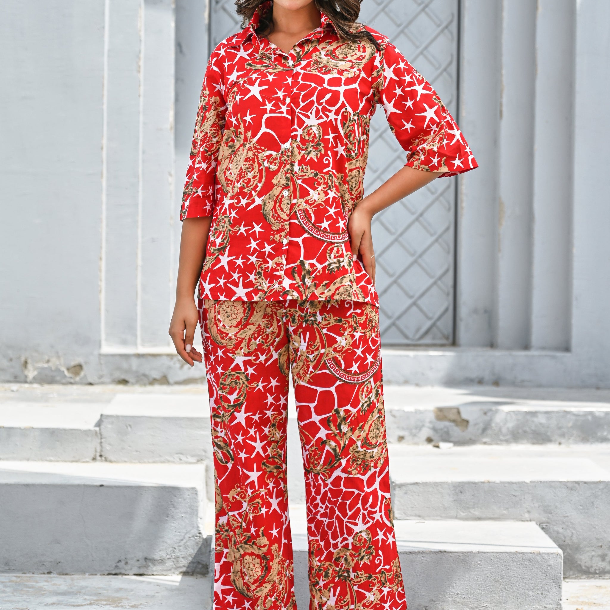 Women’s Red & Gold Baroque Print Co-ord Set