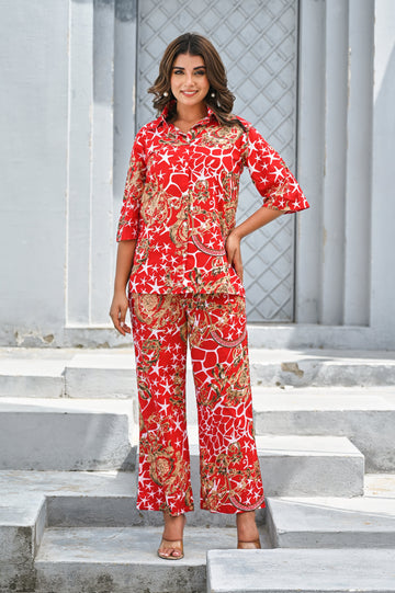Women’s Red & Gold Baroque Print Co-ord Set