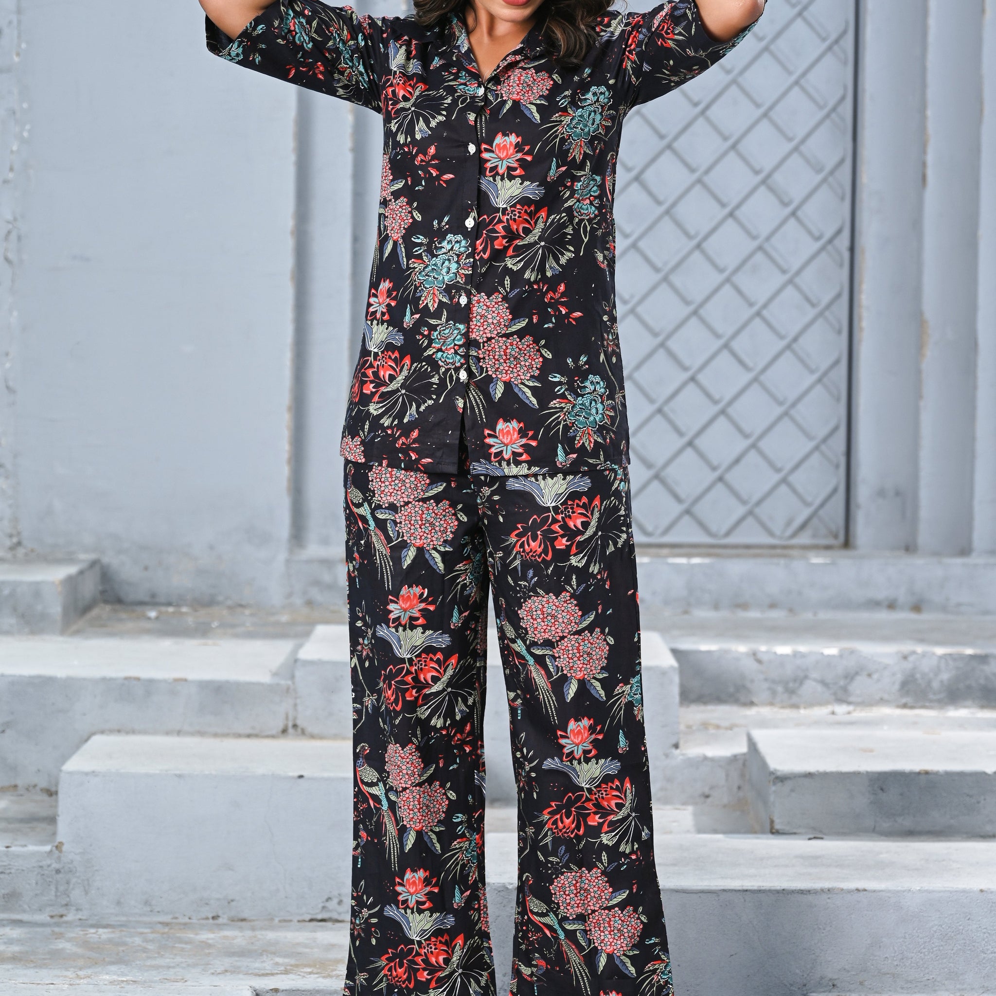 Women’s Black Floral Print Co-ord Set