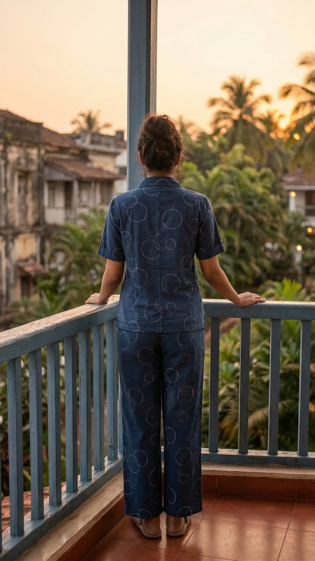 Midnight Orbit Cotton Co-ord Set – Relaxed Luxe Shirt & Flow Pants Ensemble