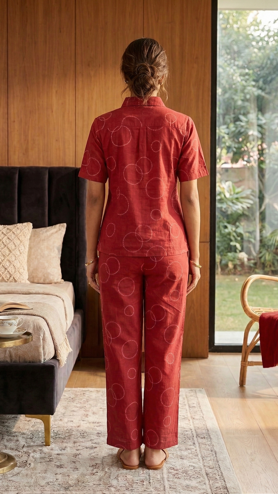 Crimson Halo Cotton Co-ord Set – Elevated Everyday Lounge Ensemble
