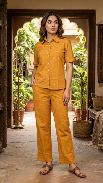 Sunlit Aura Cotton Co-ord Set – Heritage Chic Relaxed Ensemble