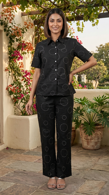 Noir Orbit Cotton Co-ord Set – Elevated Everyday Luxe Ensemble