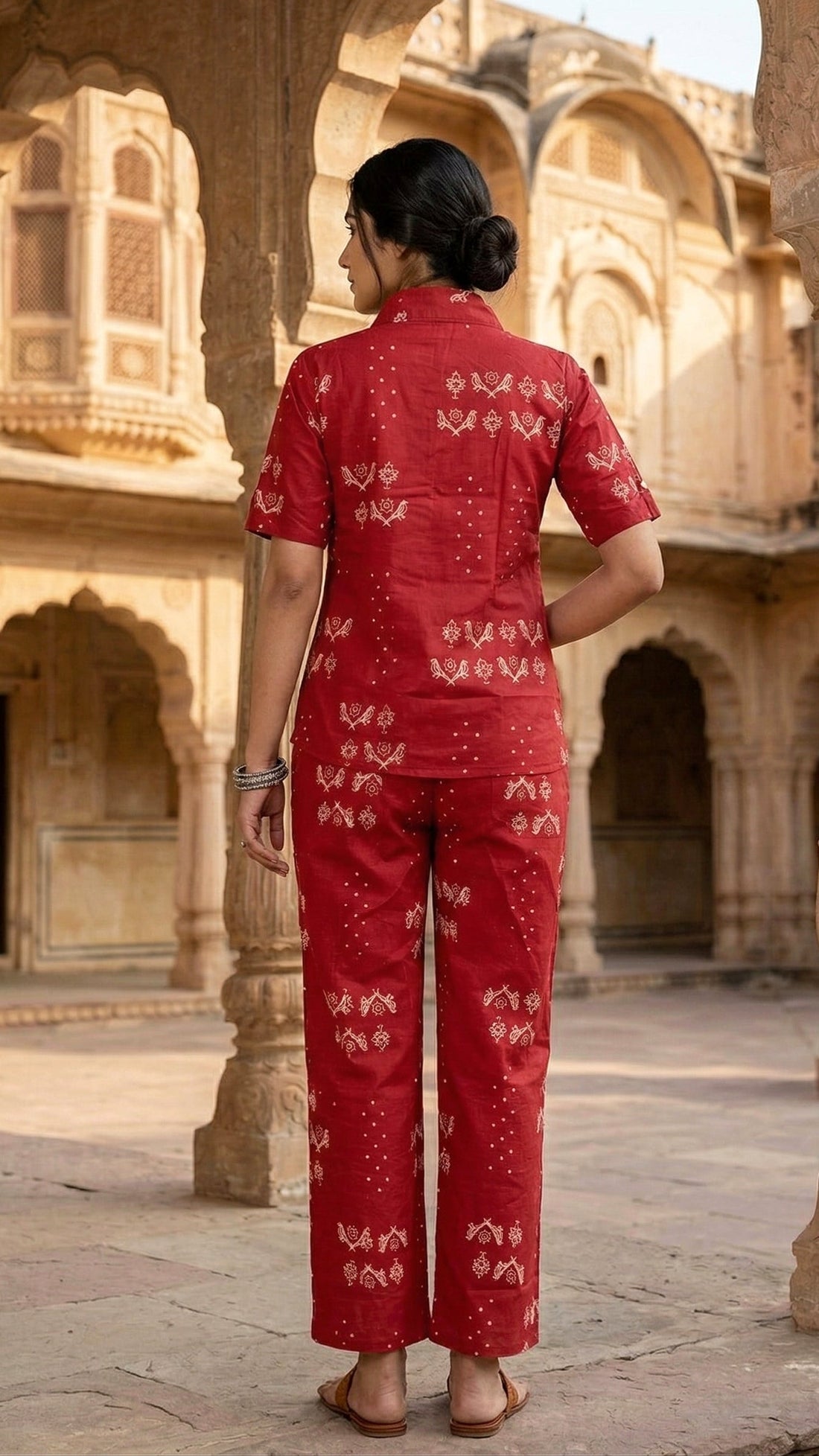 Rajvanshi Red Cotton Co-ord Set – Heritage Motif Luxe Ensemble