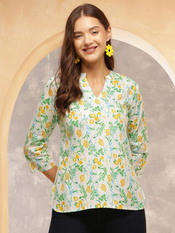 Lemon Bliss Cotton Tunic Top – White & Yellow