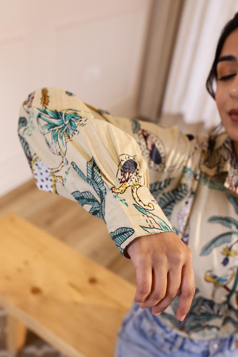 Women's Cream Safari Print Shirt - Wild & Chic | Women's Shirt | Shop stylish women's clothing online at Label Flavia |