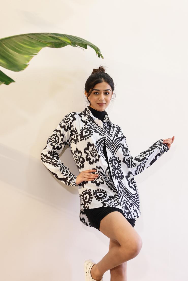 Women's Monochrome Ikat Shirt - Black & White Classic | Women's Shirt | Shop stylish women's clothing online at Label Flavia |