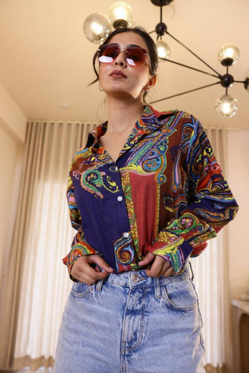Women's Multi-Color Paisley Shirt - Vibrant & Bold | Women's Shirt | Shop stylish women's clothing online at Label Flavia |