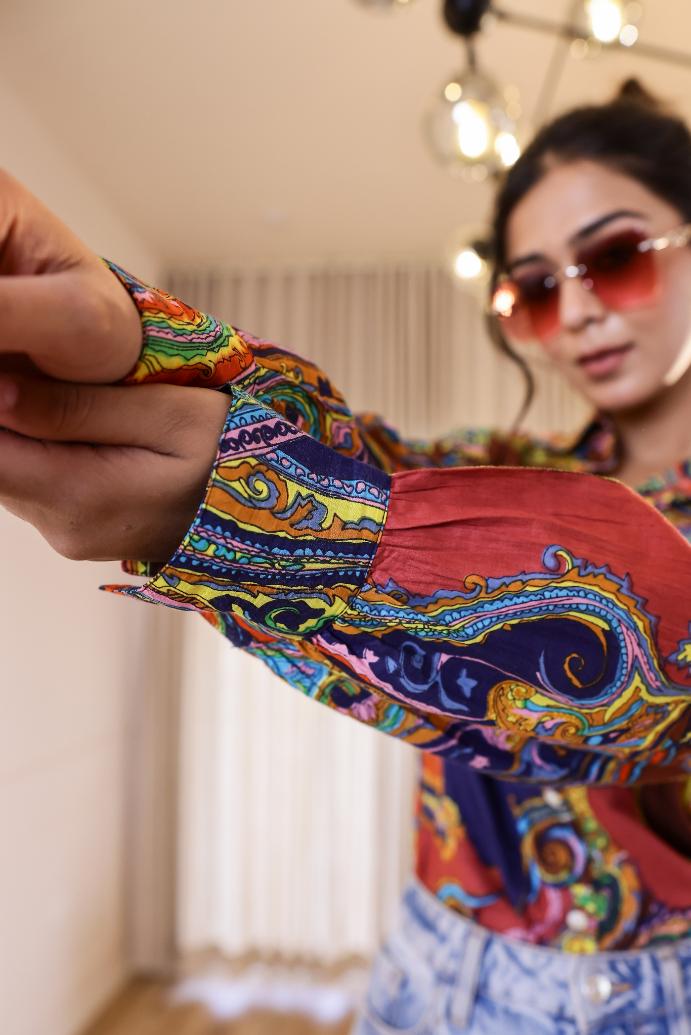Women's Multi-Color Paisley Shirt - Vibrant & Bold | Women's Shirt | Shop stylish women's clothing online at Label Flavia |
