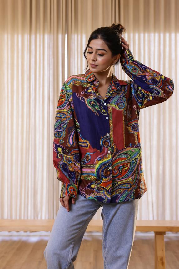 Women's Multi-Color Paisley Shirt - Vibrant & Bold | Women's Shirt | Shop stylish women's clothing online at Label Flavia |