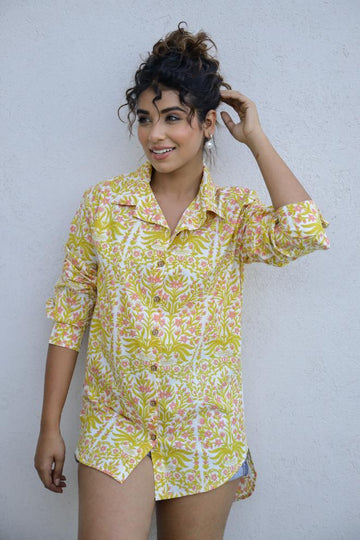 Women's Yellow Floral Shirt - Bright & Cheerful | Women's Shirt | Shop stylish women's clothing online at Label Flavia |