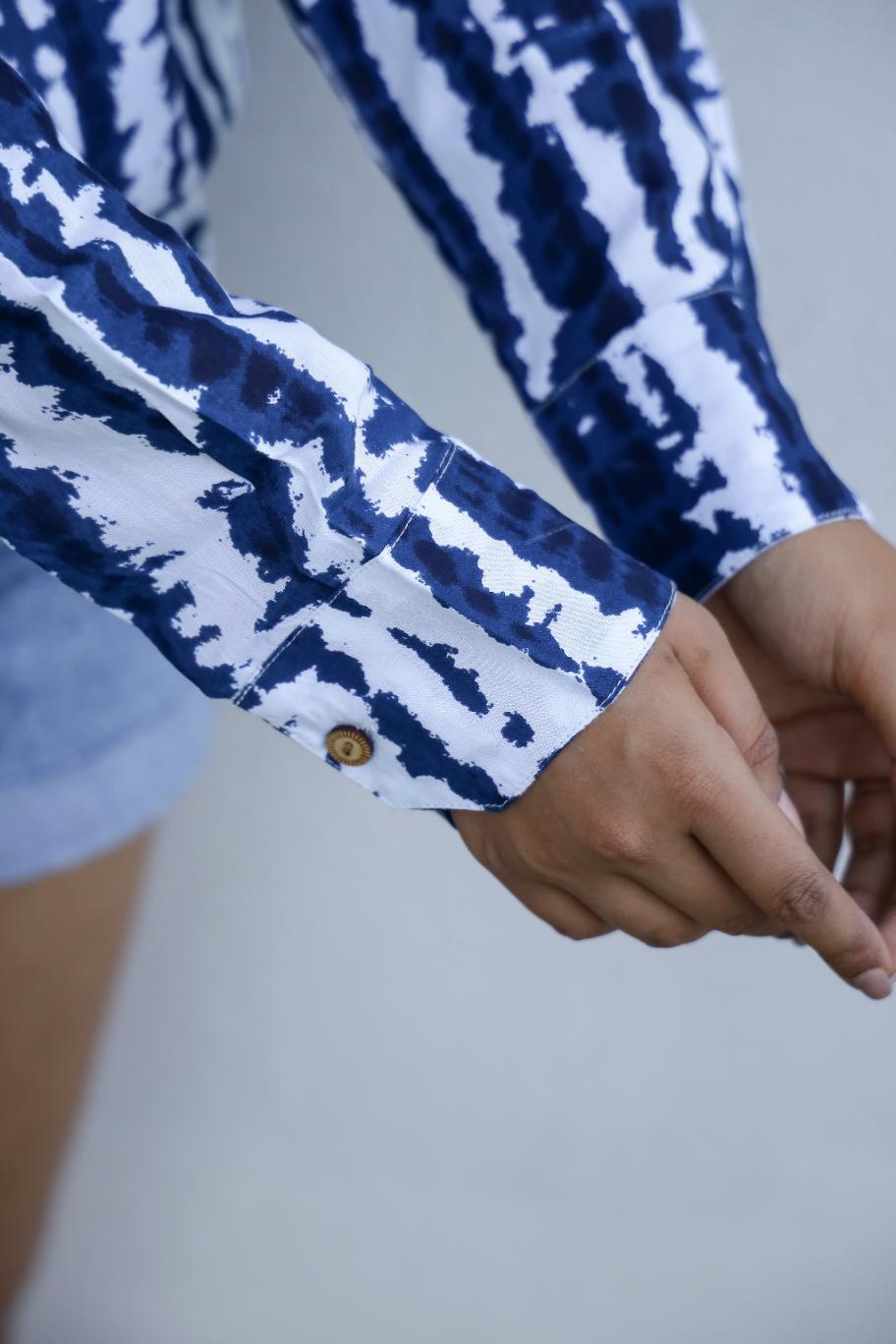 Women's Blue Tie-Dye Shirt - Relaxed & Trendy | Women's Shirt | Shop stylish women's clothing online at Label Flavia |