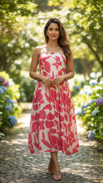 The Abstract Petal Print Camisole Dress