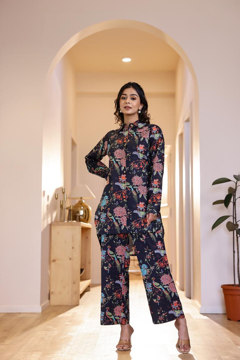 Cotton Printed High Low Straight Cord Set | Co-Ord Set | Shop stylish women's clothing online at Label Flavia |