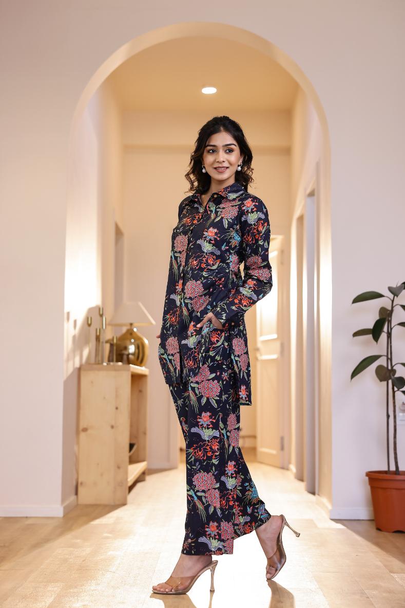 Cotton Printed High Low Straight Cord Set | Co-Ord Set | Shop stylish women's clothing online at Label Flavia |