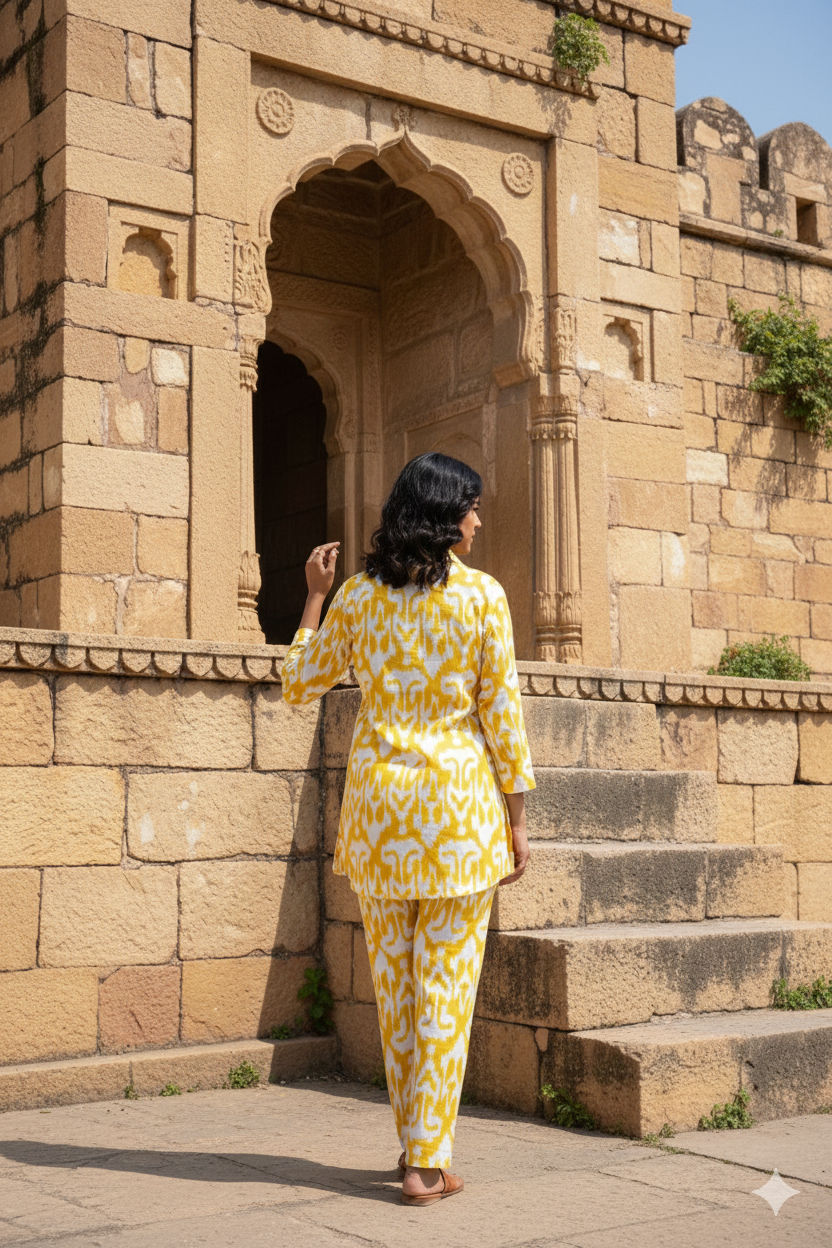 Vibrant Yellow Ikat Print Co-Ord Set