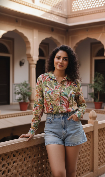 Women's Tropical Jungle Print Shirt - Bold & Vibrant